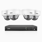 H1200 -  Kit de surveillance PoE 4K 12MP à 8 canaux avec 4 caméras, vision nocturne couleur et IR, détection humaine et véhiculaire, H.265+, microphone intégré, stockage local maximal de 512 Go, IP67